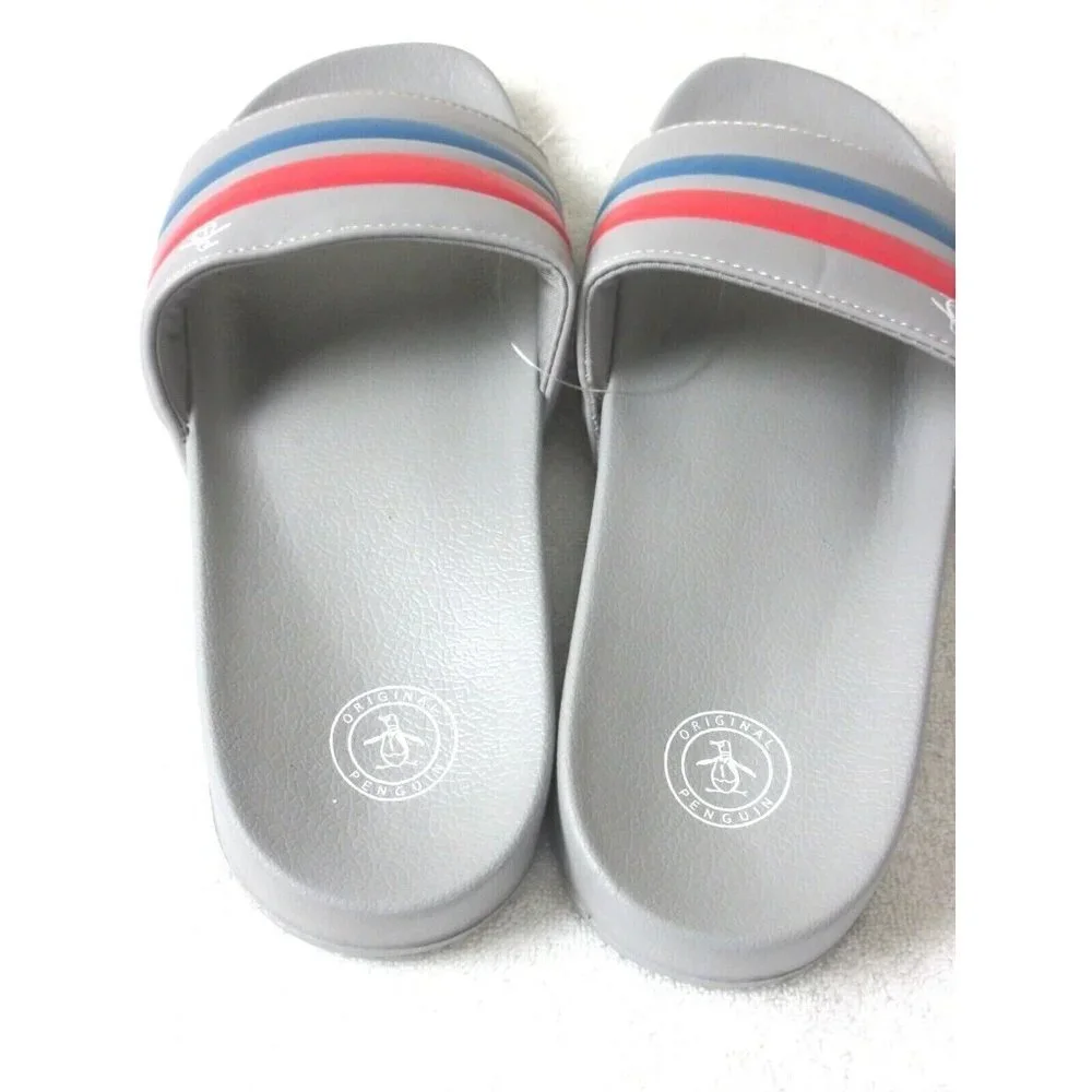 Original Penguin Men's Earle Slide Sandal Grey Red Blue NWT Classic Ships Free